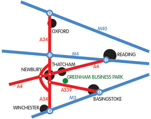 Location map of Greenham Business Park, business park in Newbury / Thatcham working with Greenham Trust